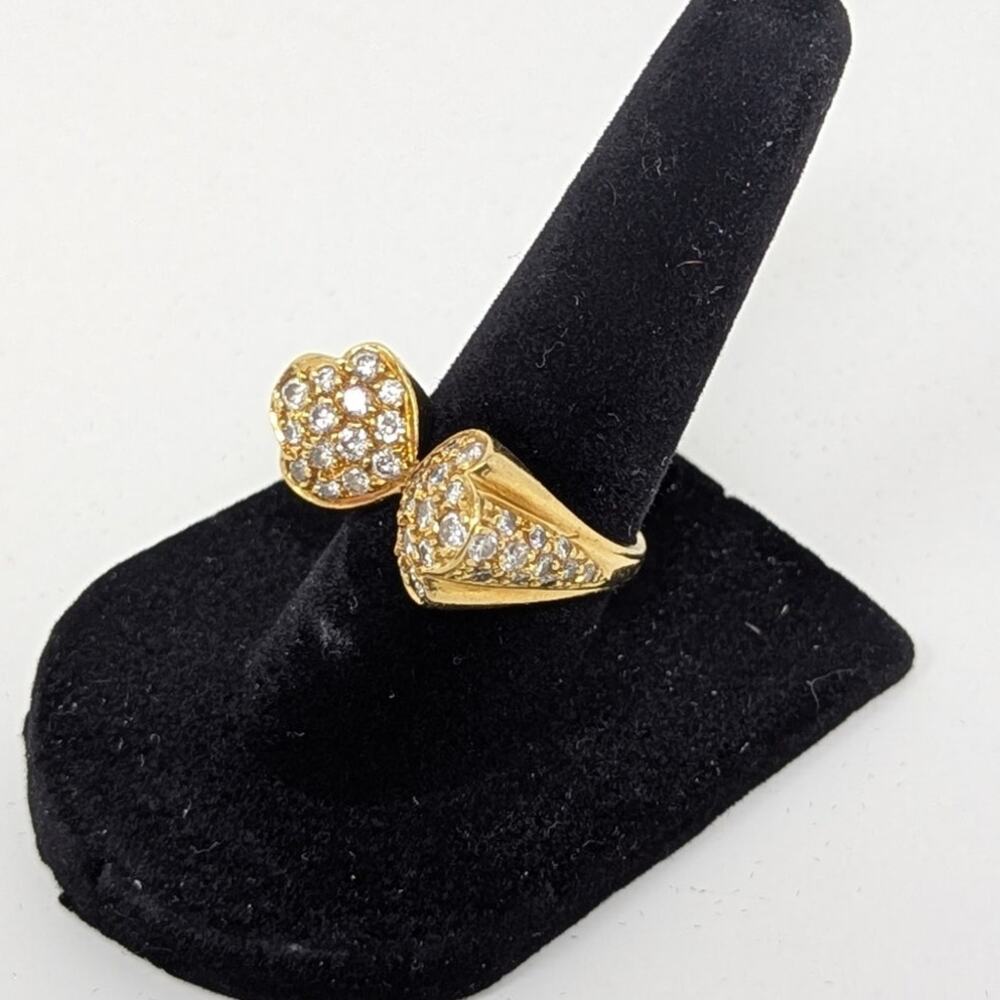 18K Gold Estate Vintage Diamond Pave Double Floral Ring Yellow Gold Size 6